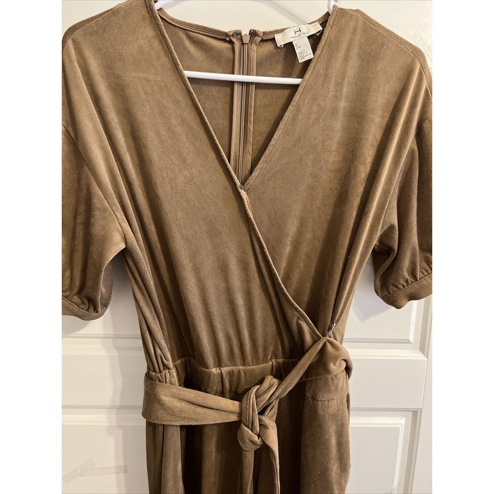 Halston Womens Sepia Jumpsuit Brown‎ Stretch V Neck Short Sleeve Tie Snap XS - Picture 2 of 3